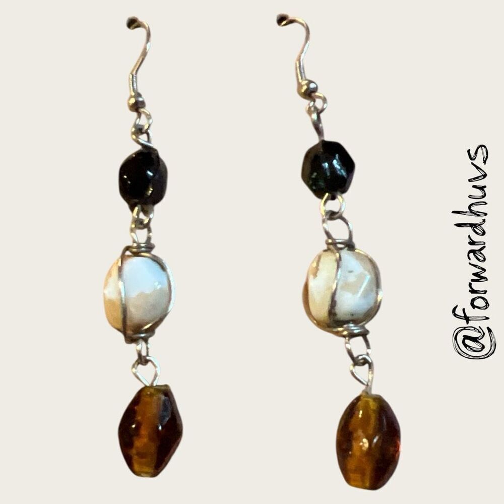 Bundle Sale 3 for $15 | 2” Dangle Earrings with Black, Tan, and Brown Beads